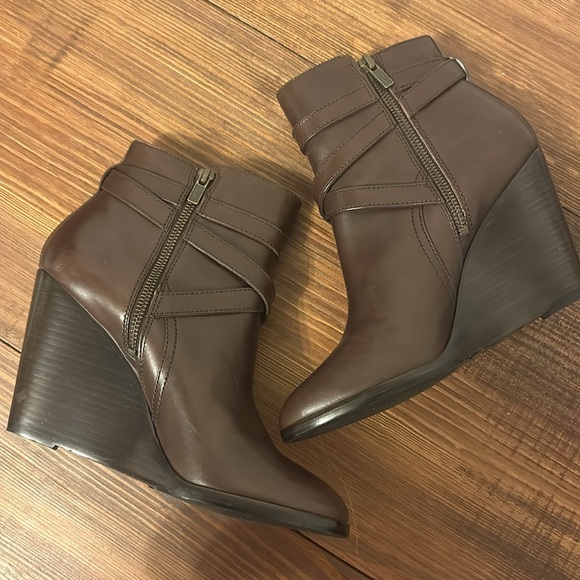 Frye Cece Jodhpur Leather Wedge Brown Bootie - Picture 6 of 14